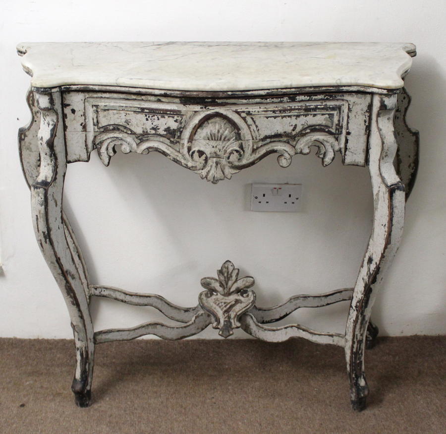 Antique painted console with marble top and drawer