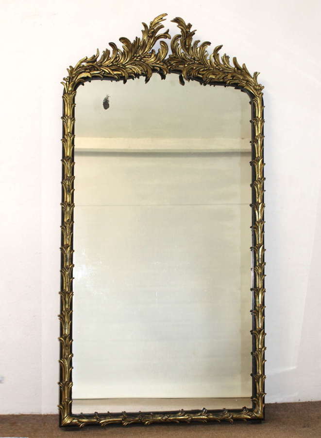 Tall antique black and gold framed French mirror