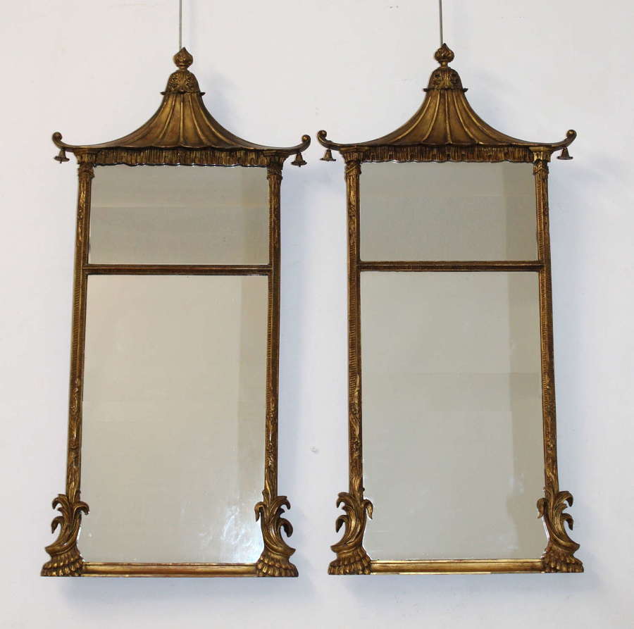 Vintage pair of Chippendale style mirrors with pagoda tops