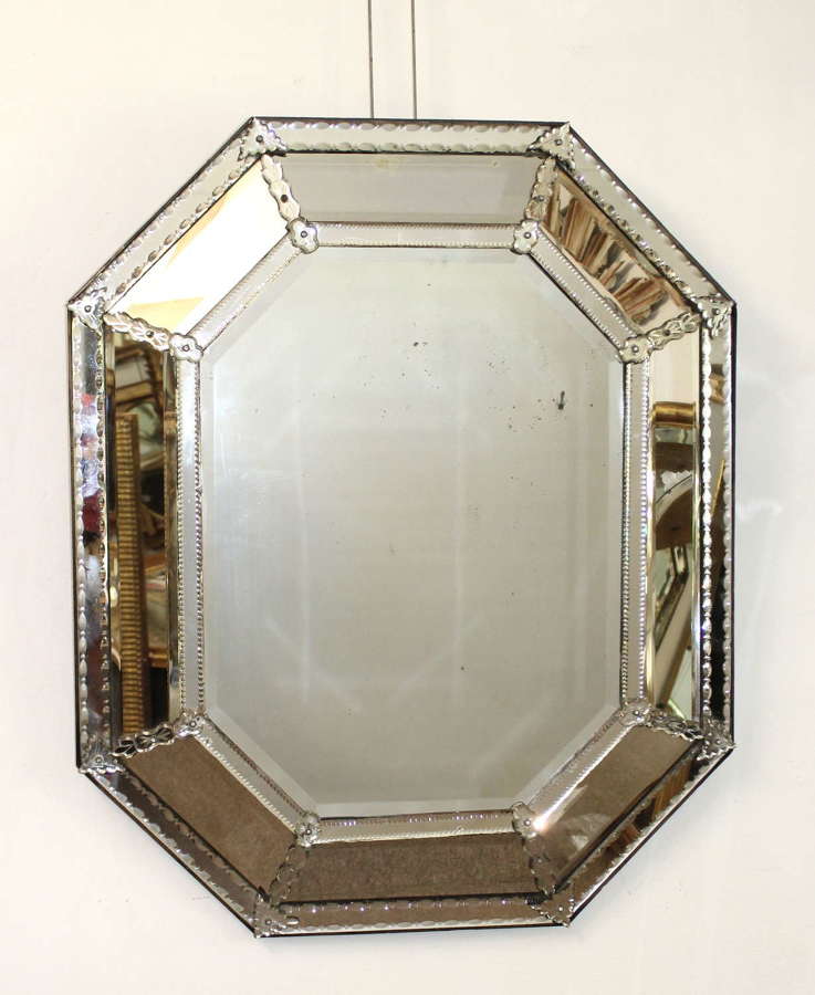 Antique octagonal cushioned Venetian mirror