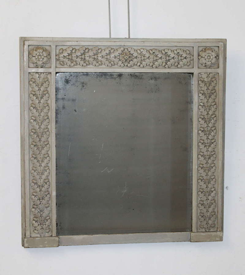 Small antique French mirror with grey oak leaf frame