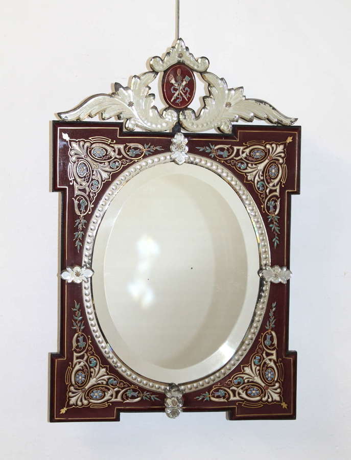 Small antique Venetian mirror with enamelled decoration