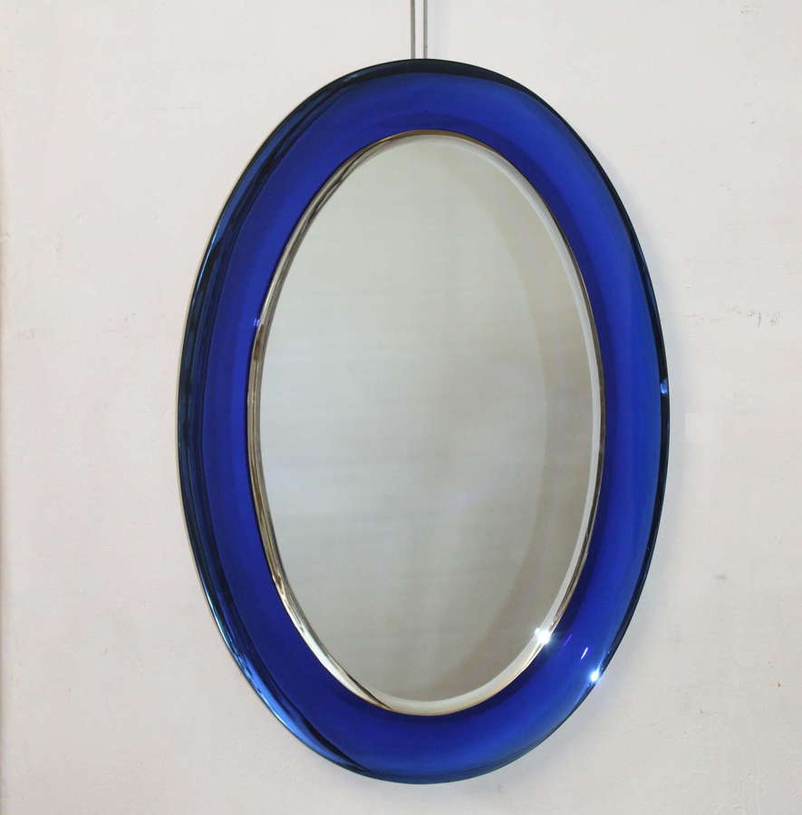 1960s Italian mirror with intense blue frame