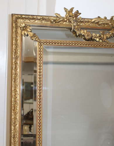 Magnificent very large antique French decorative cushioned mirror