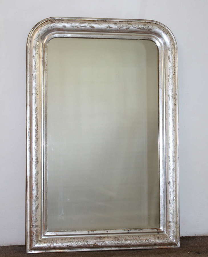 Antique French silverleafed archtop mirror