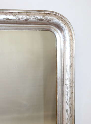 Antique French silverleafed archtop mirror