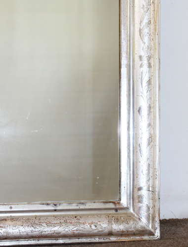 Antique French silverleafed archtop mirror