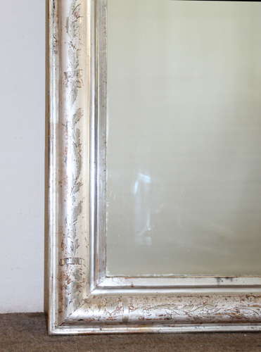 Antique French silverleafed archtop mirror