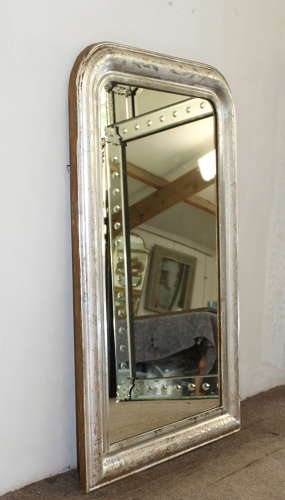 Antique French silverleafed archtop mirror