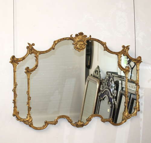 Antique Chippendale style giltwood triptych mirror