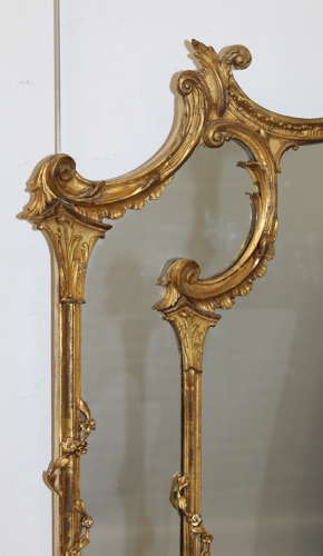 Antique Chippendale style giltwood triptych mirror
