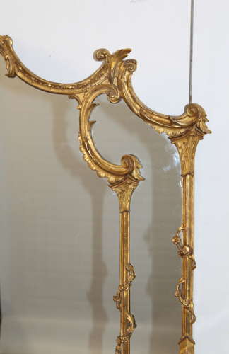 Antique Chippendale style giltwood triptych mirror