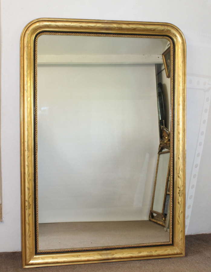 Large antique French etched gilt archtop mirror