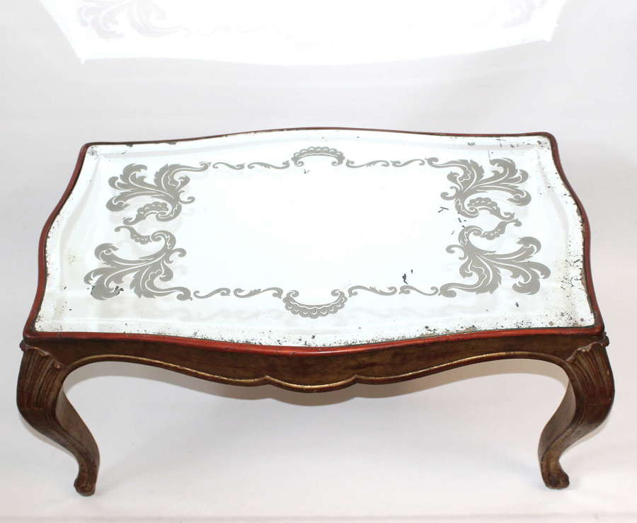 Small Vintage French mirror-topped coffee table