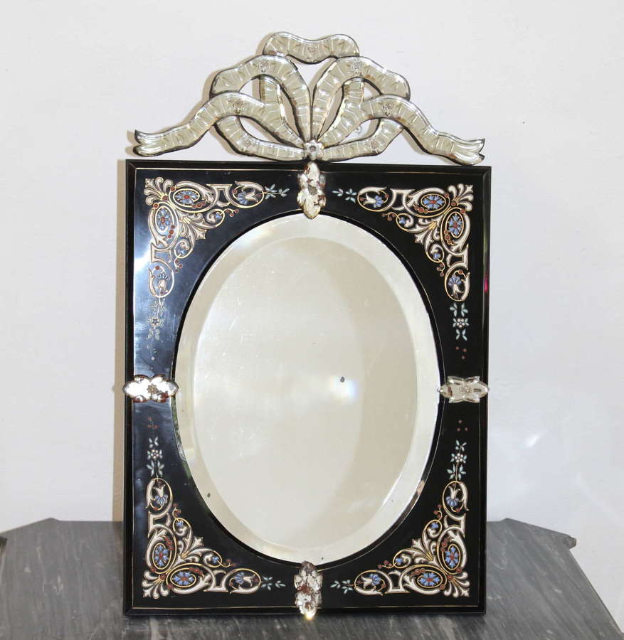 Antique tabletop Venetian mirror with enamelled frame