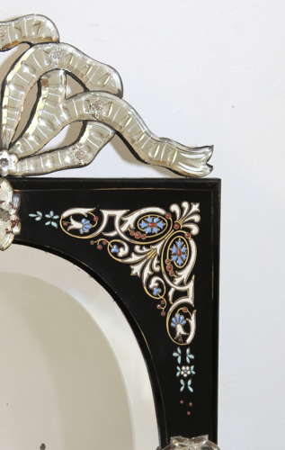 Antique tabletop Venetian mirror with enamelled frame