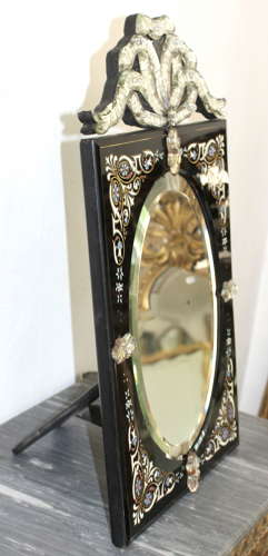 Antique tabletop Venetian mirror with enamelled frame
