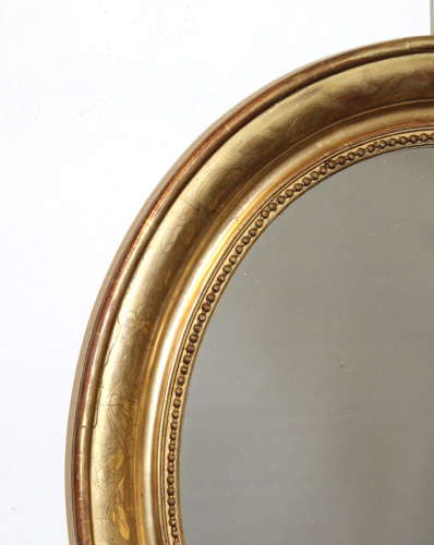 Antique French etched gilt oval mirror