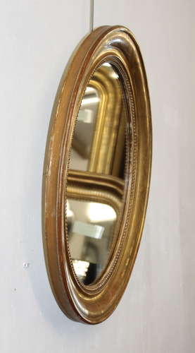 Antique French etched gilt oval mirror