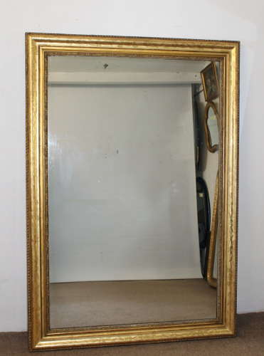 Antique French rectangular mirror with etched gilt frame