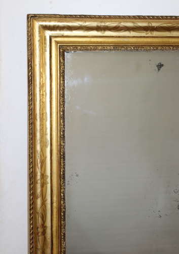 Antique French rectangular mirror with etched gilt frame