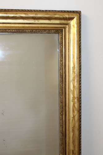 Antique French rectangular mirror with etched gilt frame