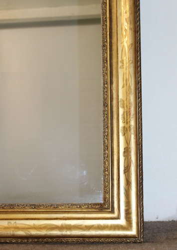 Antique French rectangular mirror with etched gilt frame