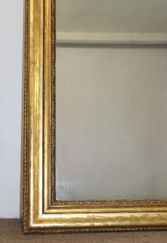 Antique French rectangular mirror with etched gilt frame