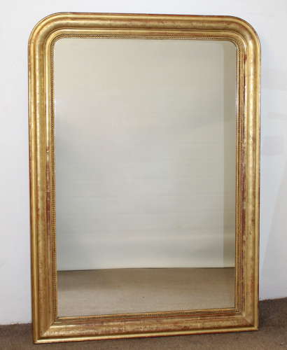 Large antique French etched gilt archtop mirror