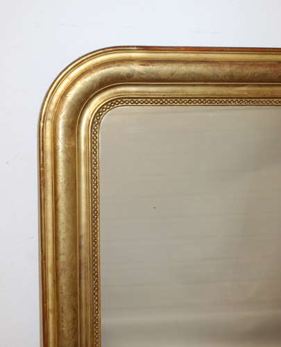 Large antique French etched gilt archtop mirror
