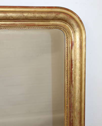 Large antique French etched gilt archtop mirror