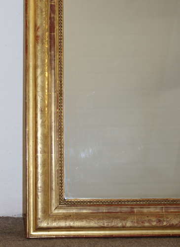 Large antique French etched gilt archtop mirror