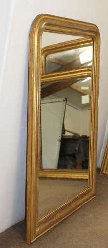 Large antique French etched gilt archtop mirror