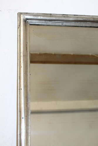 Very large antique French silverleafed Bistro mirror