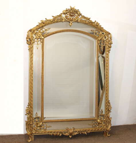 Decorative large antique French margin mirror