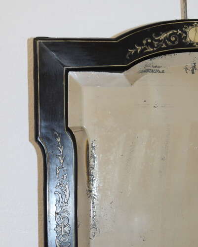 Small antique French ebonised mirror