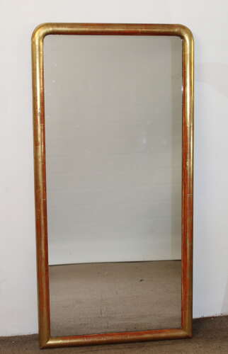 Antique French watergilt-framed archtop mirror