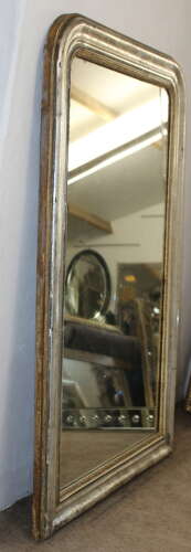 Large antique French etched silver archtop mirror