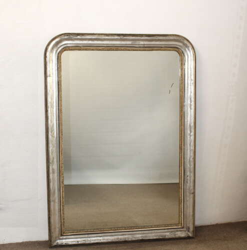 Large antique French etched silver archtop mirror