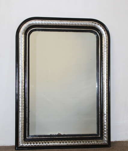 Antique French black and silver archtop mirror
