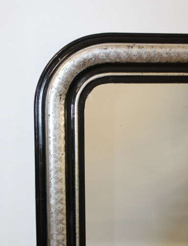 Antique French black and silver archtop mirror