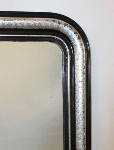 Antique French black and silver archtop mirror