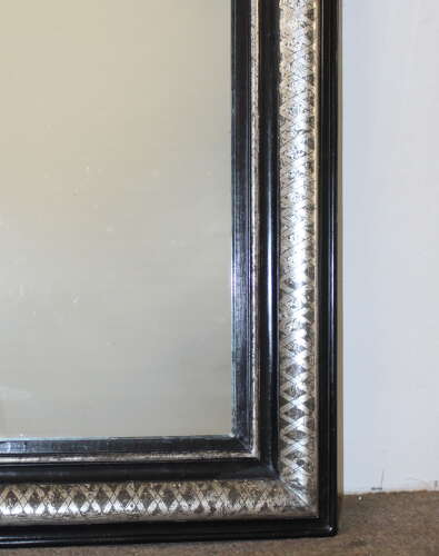 Antique French black and silver archtop mirror