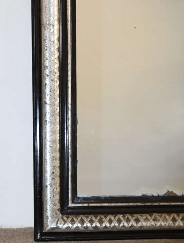 Antique French black and silver archtop mirror