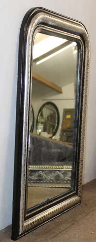 Antique French black and silver archtop mirror