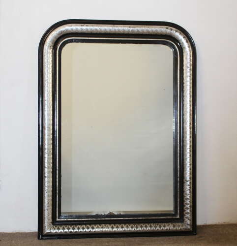 Antique French black and silver archtop mirror