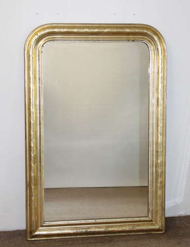 Antique French etched lemon gold archtop mirror