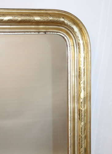 Antique French etched lemon gold archtop mirror