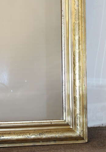 Antique French etched lemon gold archtop mirror