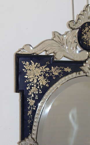 Antique Venetian mirror with midnight blue and gold frame